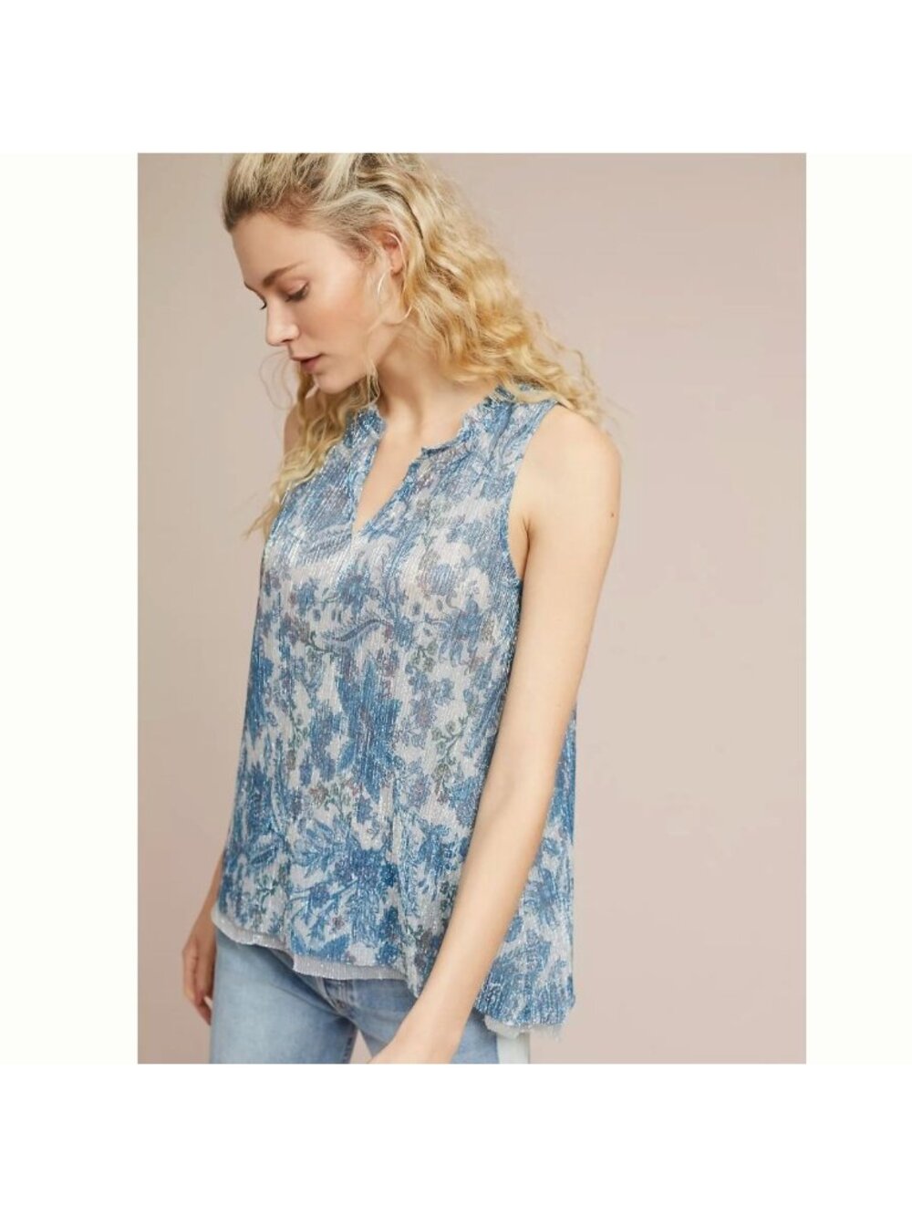 NWT Anthropologie Vanessa Virginia Metallic Grand Cayman Floral Tank Top L
